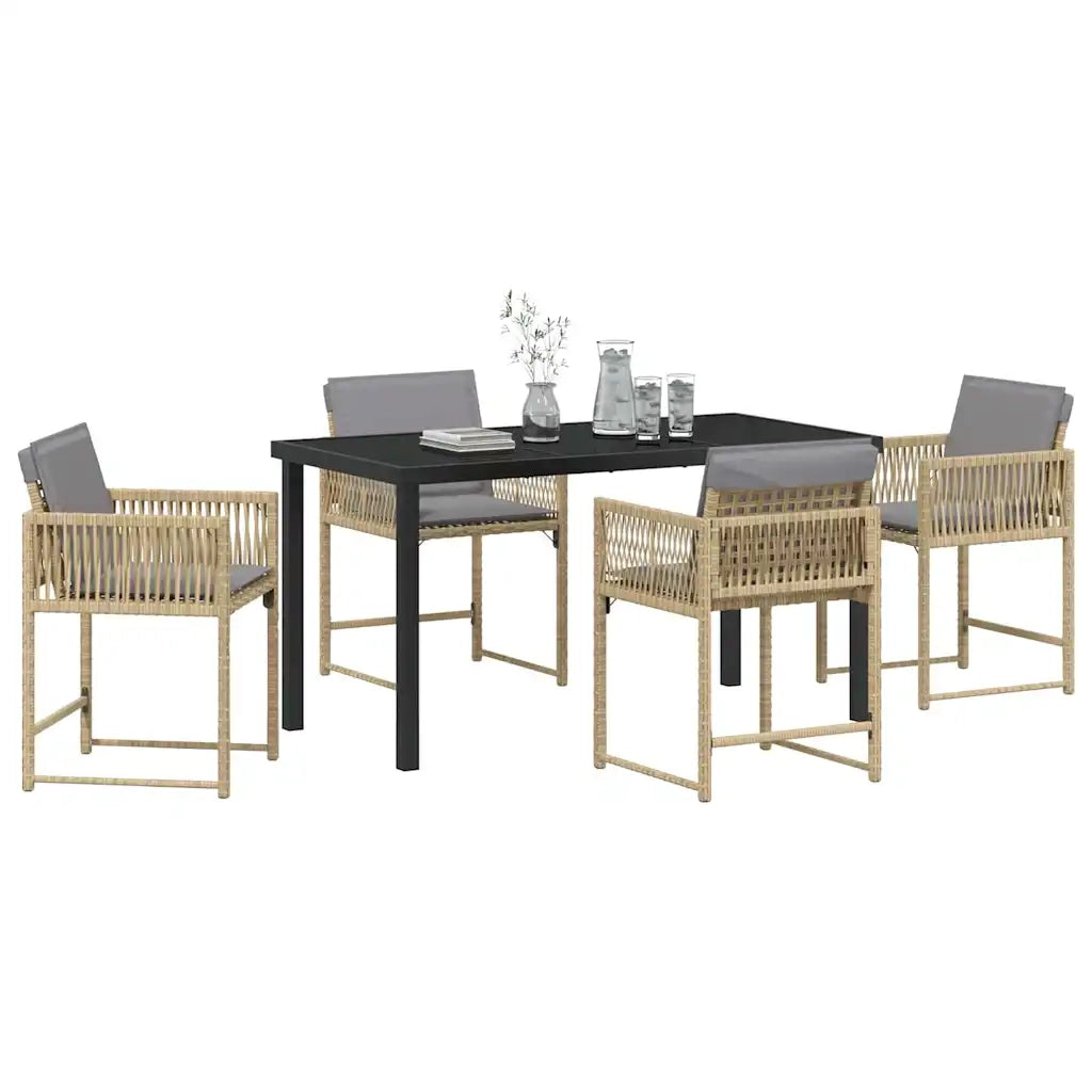 Set da Pranzo per Giardino 5 pz | Set Salotto da Giardino Beige polyrattan