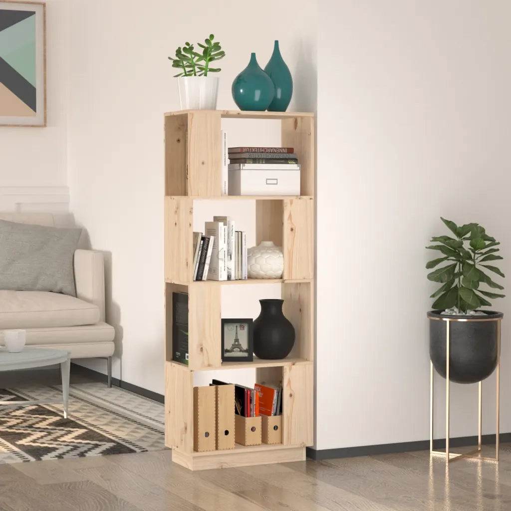 Libreria Divisorio-Scaffale per Libri-Mobile di Stoccaggio 51x25x132 cm in Legno Massello di Pino