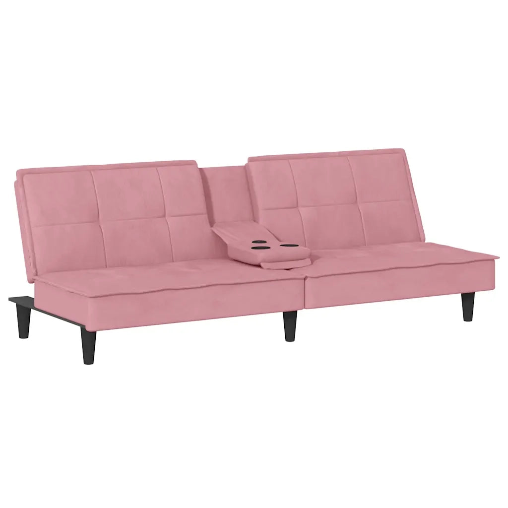 Divano Letto con Portabicchieri in Velluto Rosa 351923