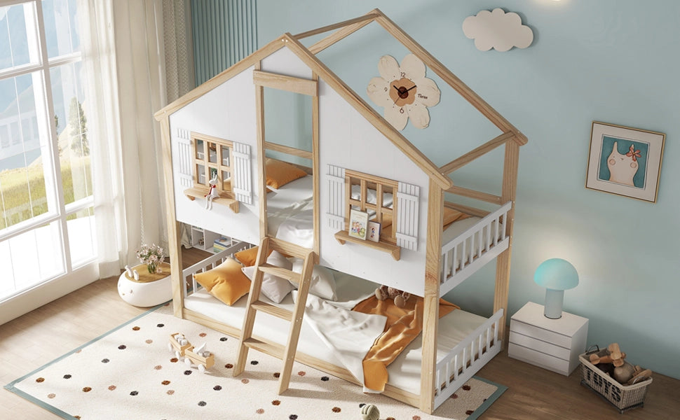 letto a castello in legno massiccio e mdf bianco naturale 90x200 cm
