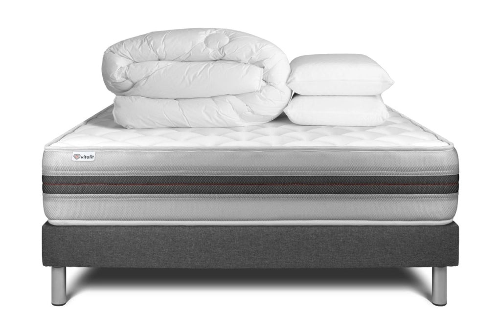Pacchetto letto completo - Materasso 140x190cm + Box spring con doghe (kit) + 2 cuscini + Piumino - Vitalmemo Back