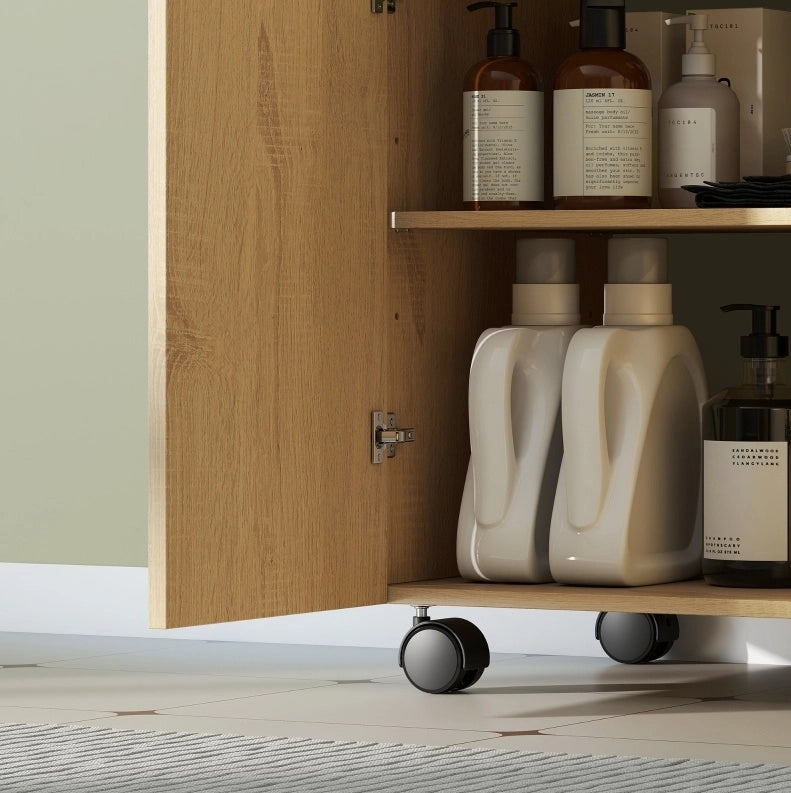 Mobile lavabo bagno con ripiano a 3 livelli e ruote