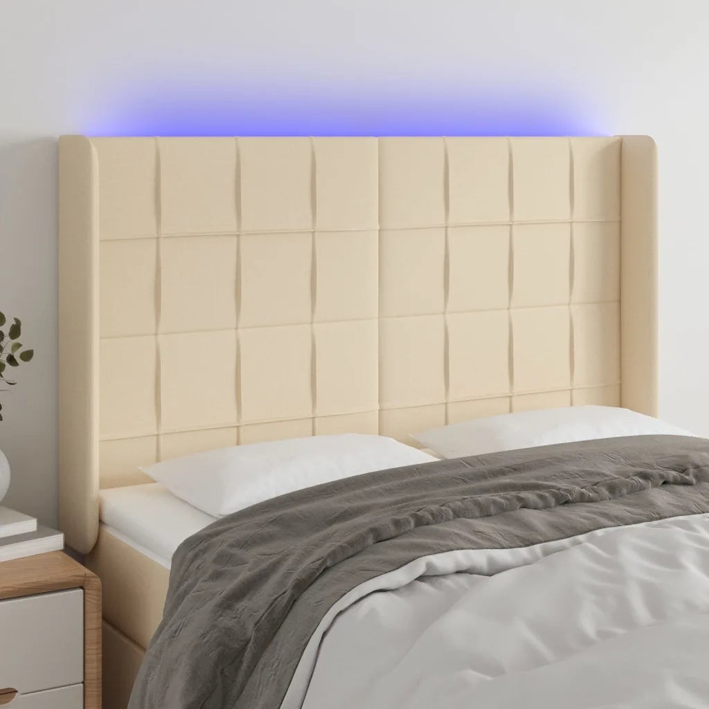 Testiera a LED Crema 147x16x118/128 cm in Tessuto