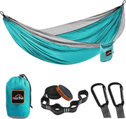 Hangmat Leggera con Cinture di Sospensione per Campeggio e Escursioni - Sacco da Paracadute per Esterno (Arancione e Grigio, 200 cm x 118 cm)