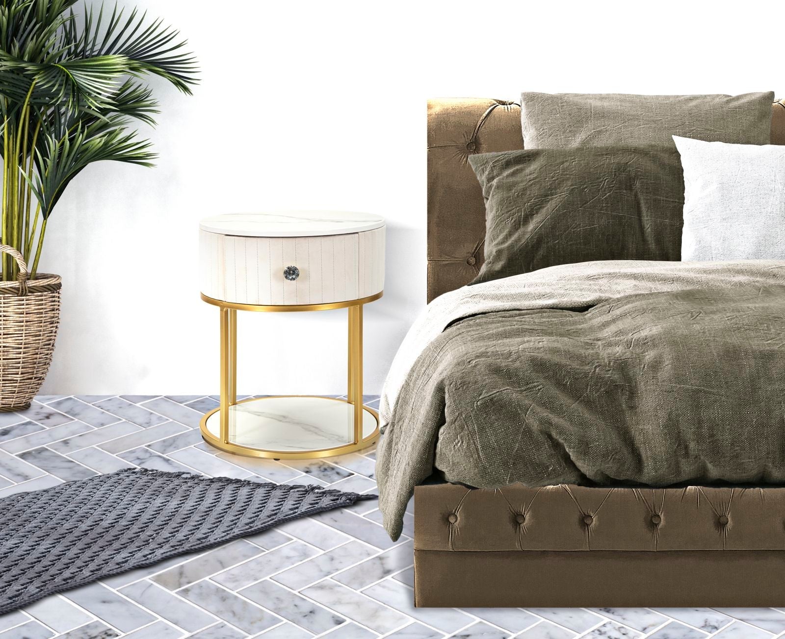 Comodino Montpellier Crema Ø 42x48 cm in Ferro Legno