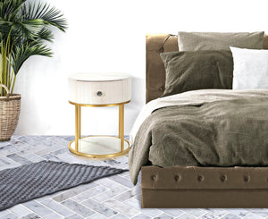 Comodino Montpellier Crema Ø 42x48 cm in Ferro Legno