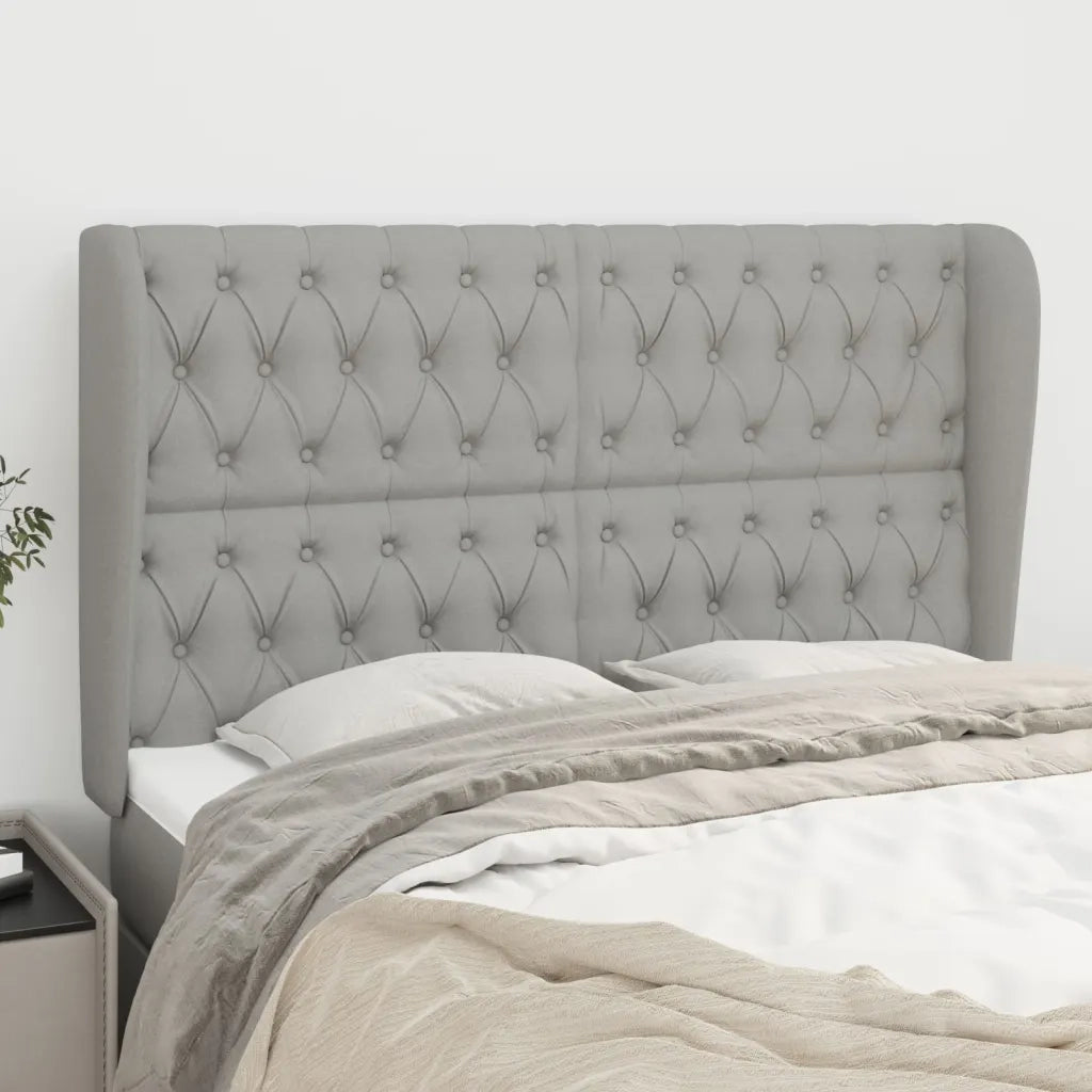 Testiera | Testata ad Orecchio Grigio Chiaro 163x23x118/128 cm in Tessuto