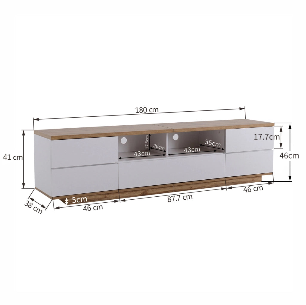 Mobile TV moderno 180 cm in MDF bianco e colore legno; con ante a griglia