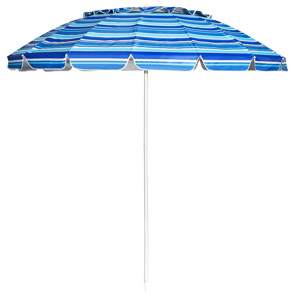 Ombrellone 2,43m da spiaggia con protezione solare UPF50+ inclinato, Ombrellone portatile da esterno Blu