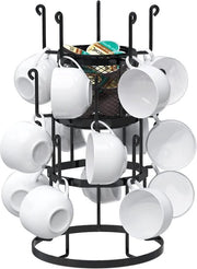 Organizzatore da cucina con contenitore rotativo per 12 bicchieri - contenitore per capsule di caffè - appeso per bicchieri, collane, orologi, cuffie, orologi e chiavi