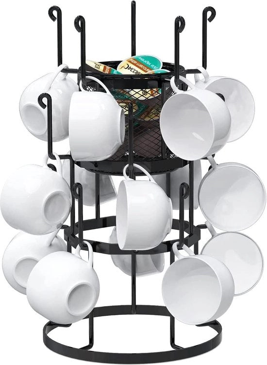 Organizzatore da cucina con contenitore rotativo per 12 bicchieri - contenitore per capsule di caffè - appeso per bicchieri, collane, orologi, cuffie, orologi e chiavi