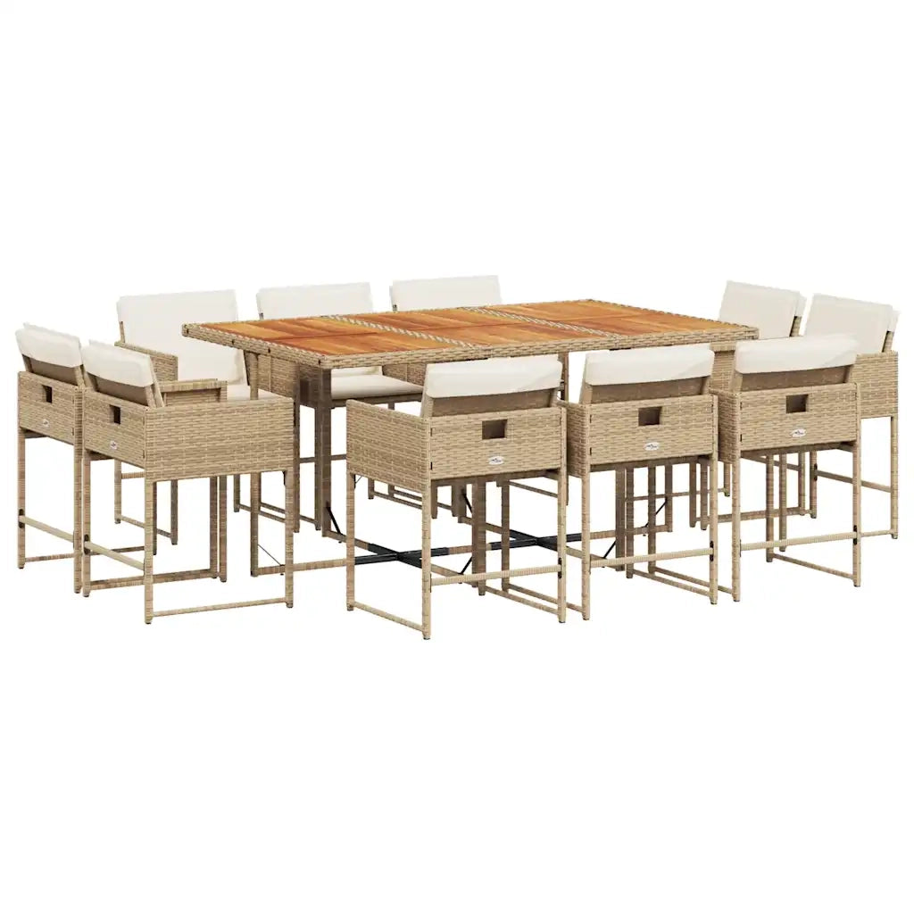 Set da Pranzo da Giardino 11 pz con Cuscini Beige in Polyrattan 3211396