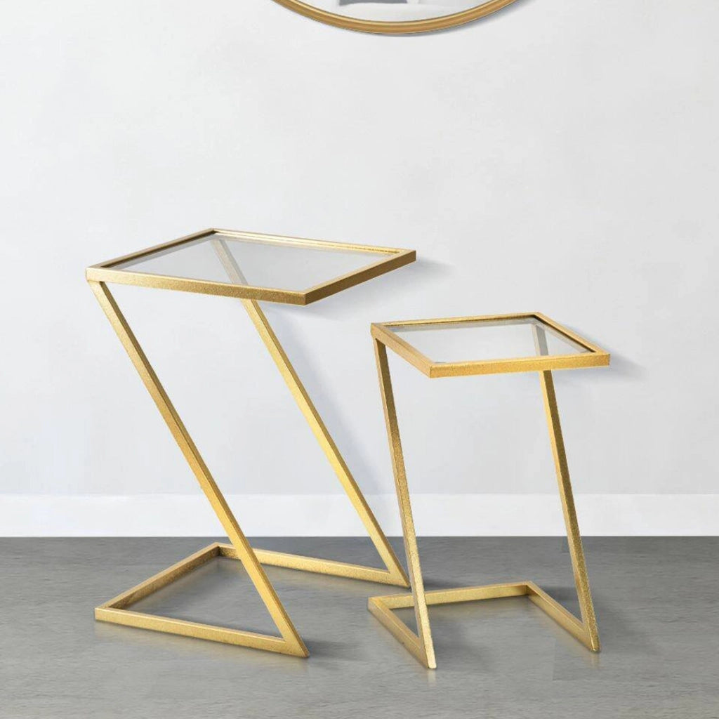 Tavolino da salotto Ono, Tavolo basso da caffè, Portariviste per divano, Ripiano da soggiorno, 40x40 h60 cm, Oro
