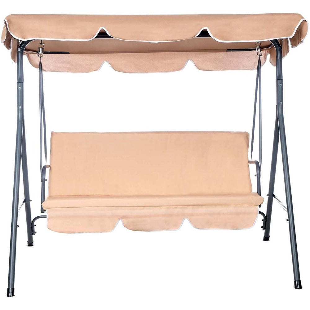 Trade Shop - Dondolo Altalena 3 Posti Con Tetto Parasole Regolabile Per Giardino Terrazzo Beige 349005 -