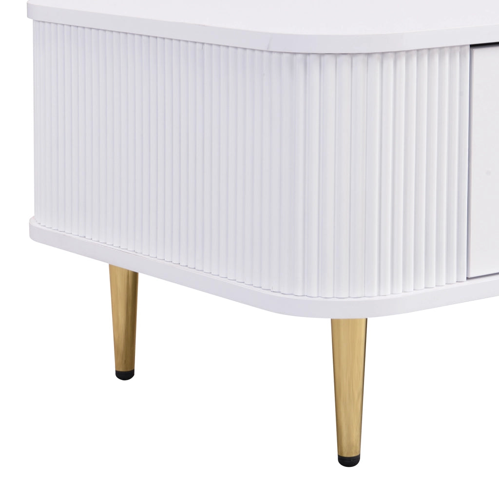 Tavolino da Salotto con 4 Cassetti; Angoli Arrotondati e Fianchi Ondulati; per Soggiorno; in MDF; 105 × 51 × 38 cm; Bianco