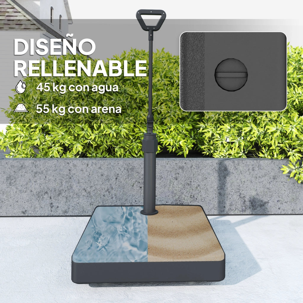 Base per Ombrellone Quadrato con Rotelle e Maniglia Riempibile con Acqua o Sabbia ¨C zephmum ¨C HDPE 60x60x104 cm Nero