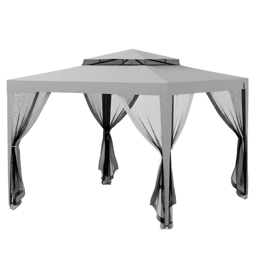 Gazebo per Giardino 3x3 m ¨C zephmum ¨C Grigio, Metallo, con 4 Mosquitere