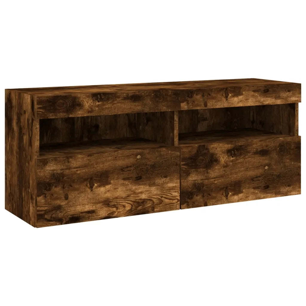 Mobili TV a Muro con LED 5pz Rovere Fumo in Legno Multistrato 3216729
