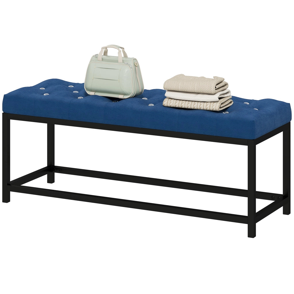 Letto Imbottito con Testiera a Piede in Velluto Capiton¨¦ ¨C Zephmum ¨C Blu Scuro 160x200 cm
