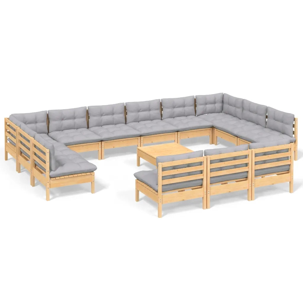 Set Divani da Giardino 14 pz con Cuscini Grigi Massello di Pino 3097240