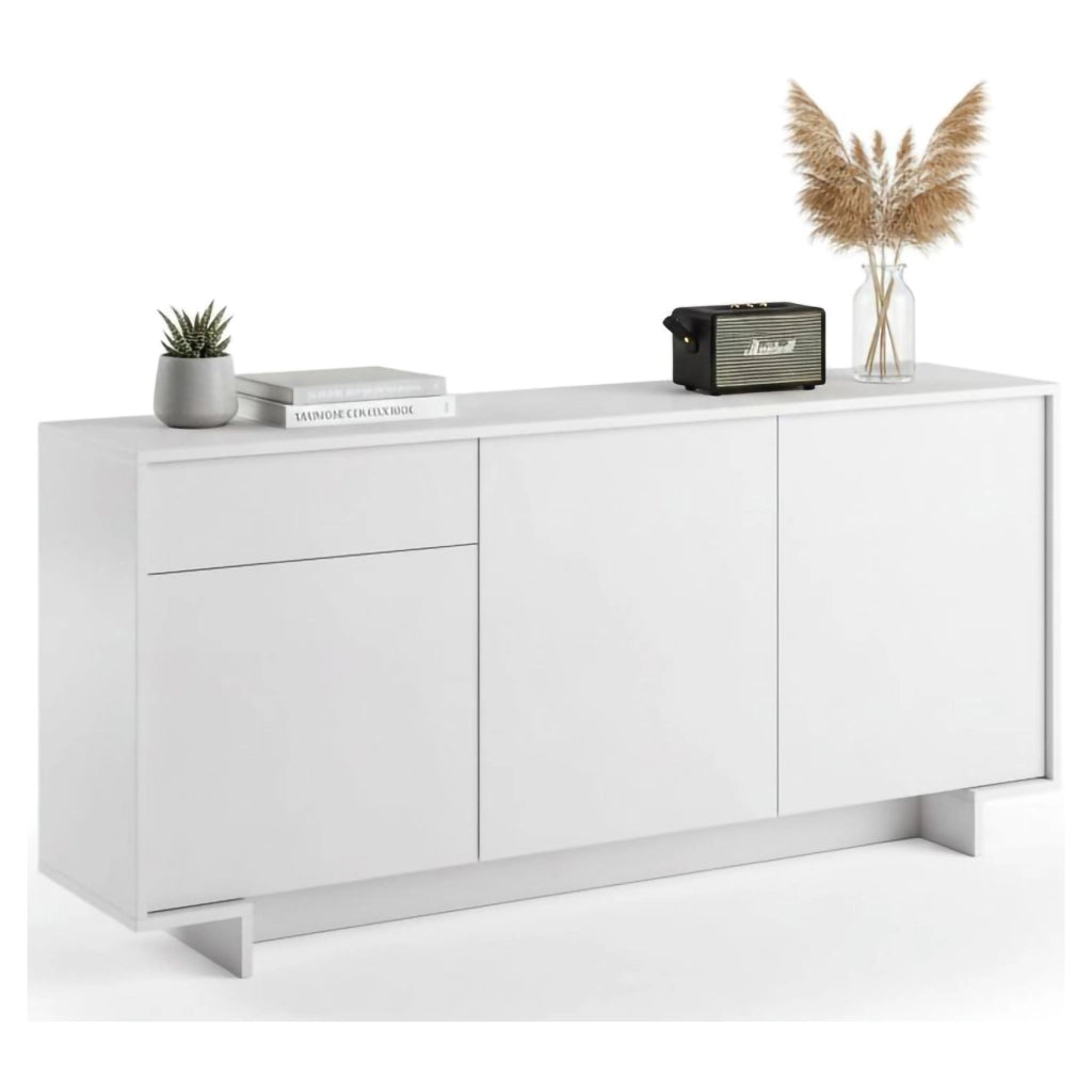Credenza Aronne, Madia da salotto, Buffet da soggiorno a 3 ante e 1 cassetto, 100% Made in Italy, 170x42h78 cm, Bianco