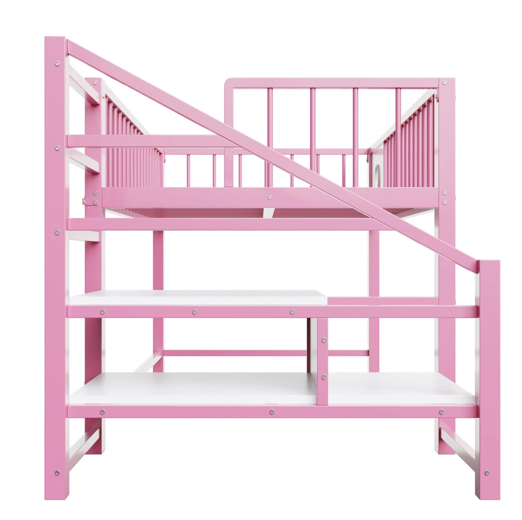 Letto a soppalco basso per bambini 90x200 cm rosa