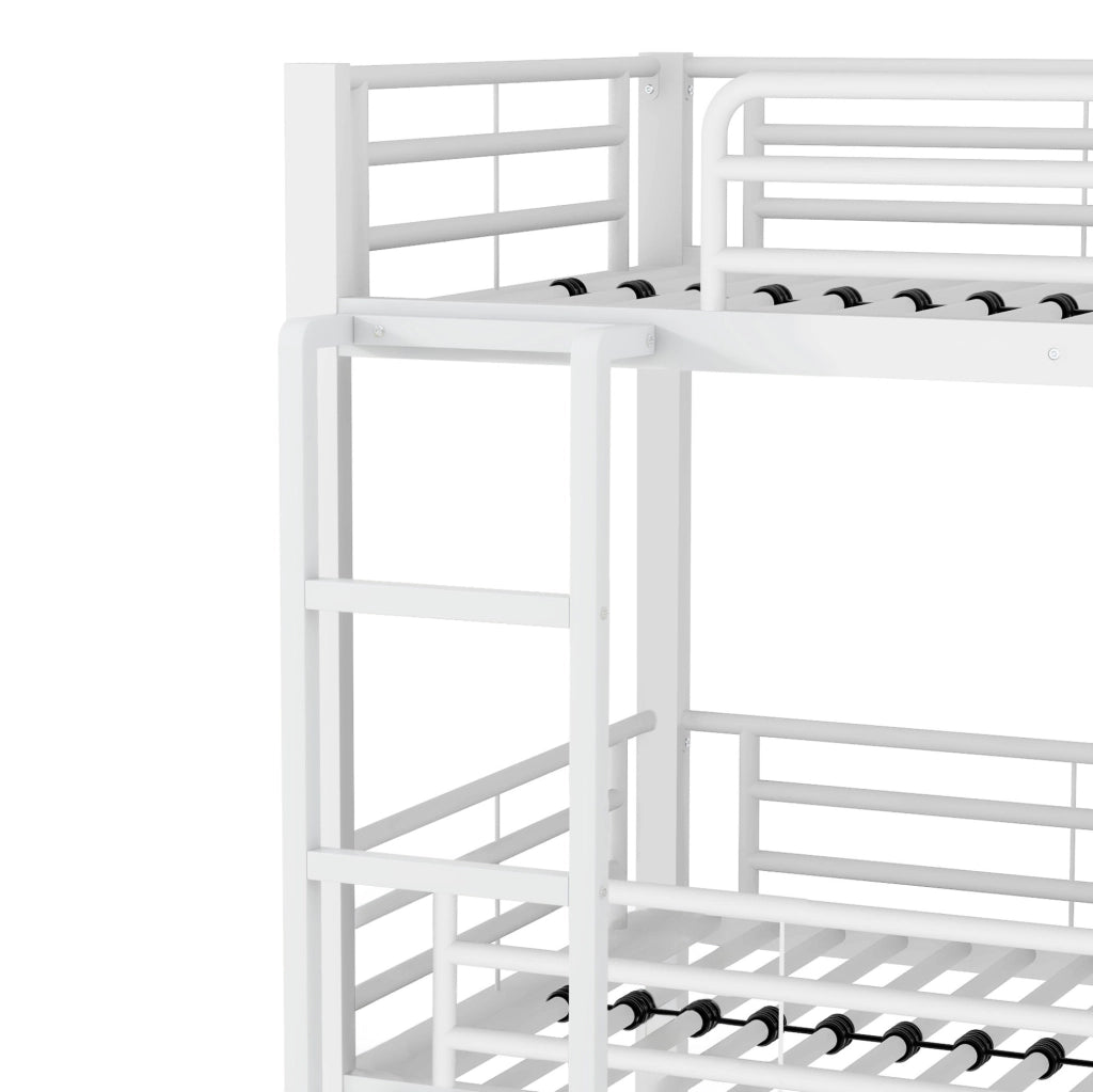 Letto a castello triplo in metallo 90x200 cm bianco con scaletta