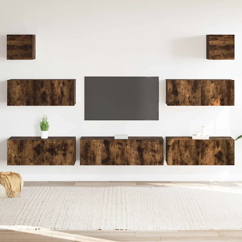 Set di Mobili Porta TV 7 pz Rovere Fumo in Legno Multistrato cod mxl 12168