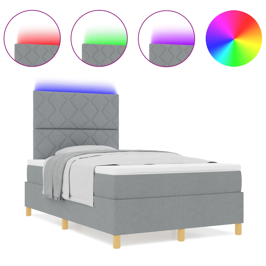Letto a molle con materasso & LED Grigio chiaro 120x200 cm Tessuto