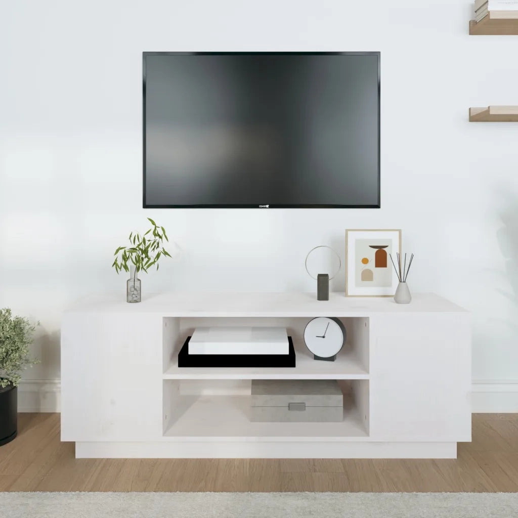 Mobile Porta TV Bianco 110x35x40,5 cm in Legno Massello di Pino cod mxl 26128