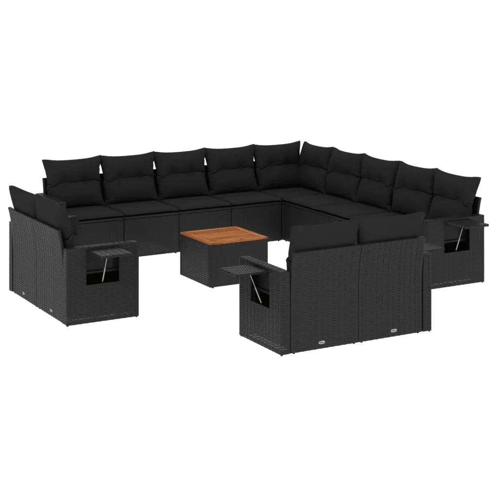 Set Divani da Giardino 14pz con Cuscini in Polyrattan Nero 3257168