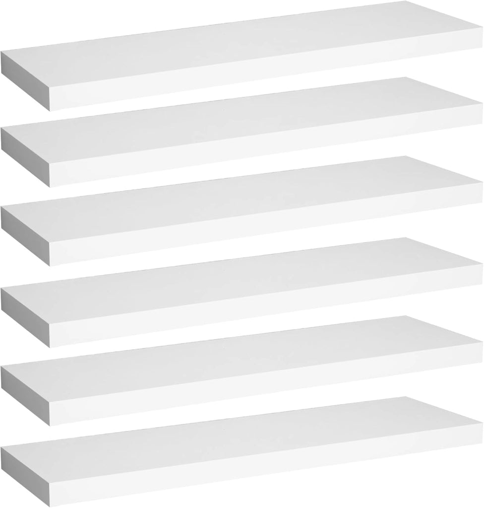 WOLTU Set di 6 mensole da parete, mensole a muro, scaffali per decorazioni, ripiani a muro in legno MDF, mensola a parete bianca, 70x22,9x3,8 cm, RG9369ws-6