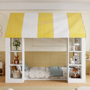 Letto per bambini in stile cottage con baldacchino e vani portaoggetti aperti 90x200 cm; bianco