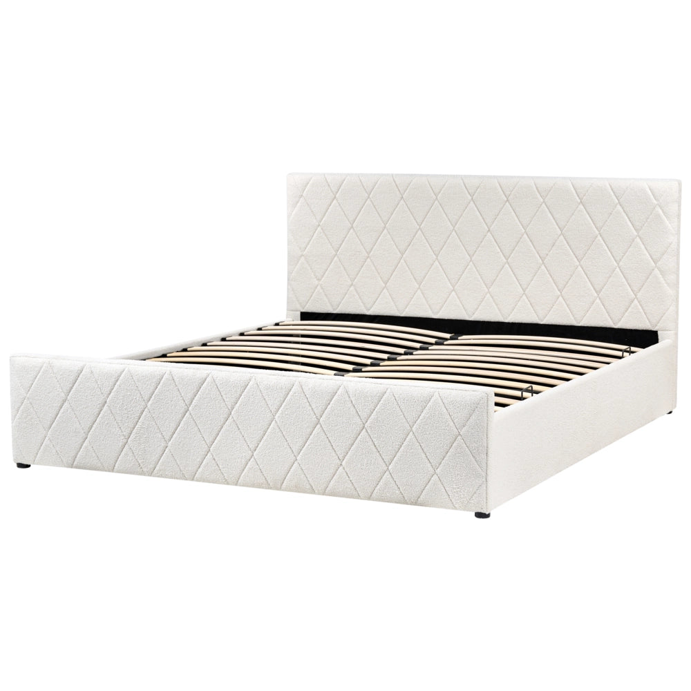 Letto contenitore Rivestimento in velluto beige 180 x 200 cm con testiera trapuntata a diamante con base a doghe
