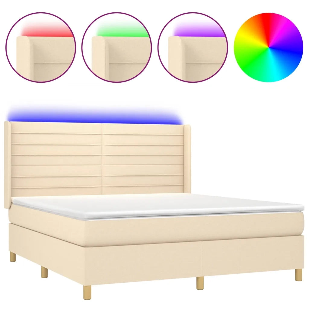 Letto a Molle con Materasso e LED Crema 180x200 cm in Tessuto 3138978