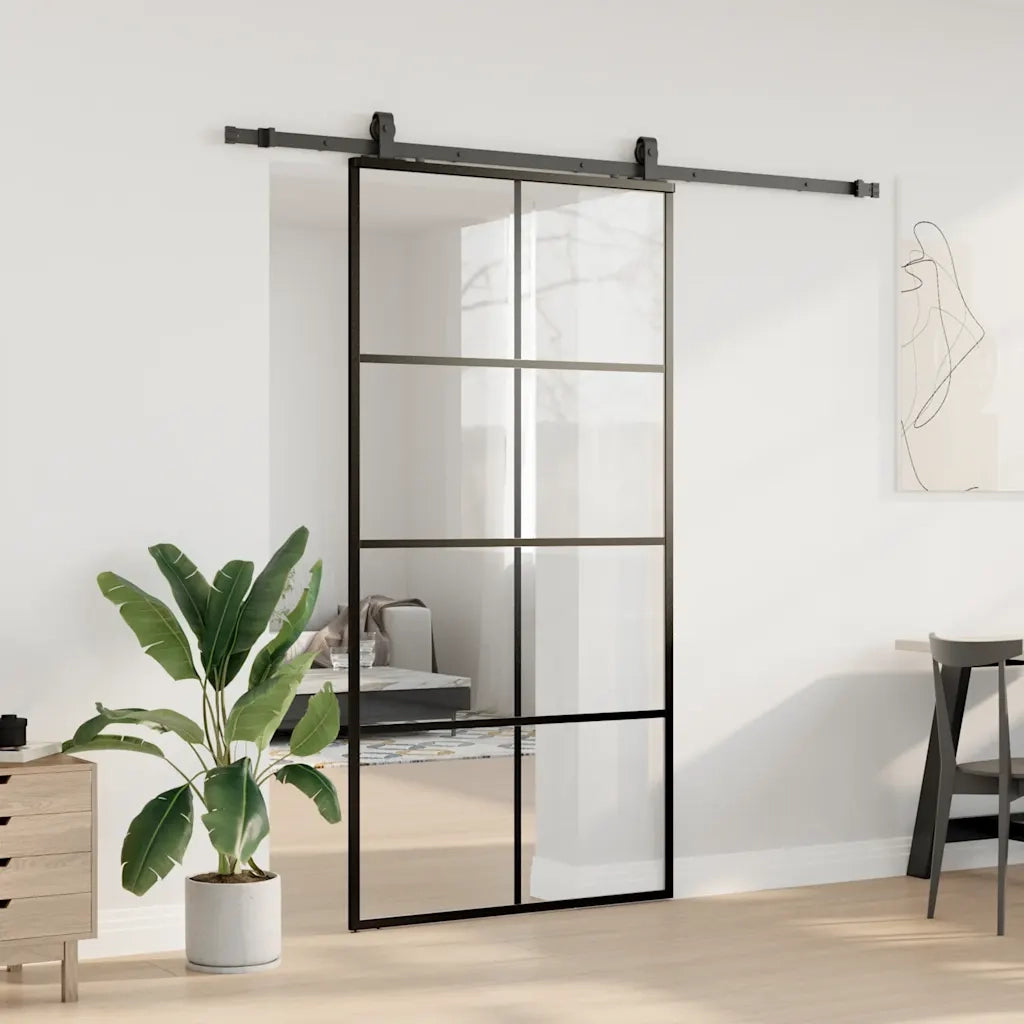 Porta Scorrevole con Ferramenta Nera 102,5x205 cm in Vetro ESG