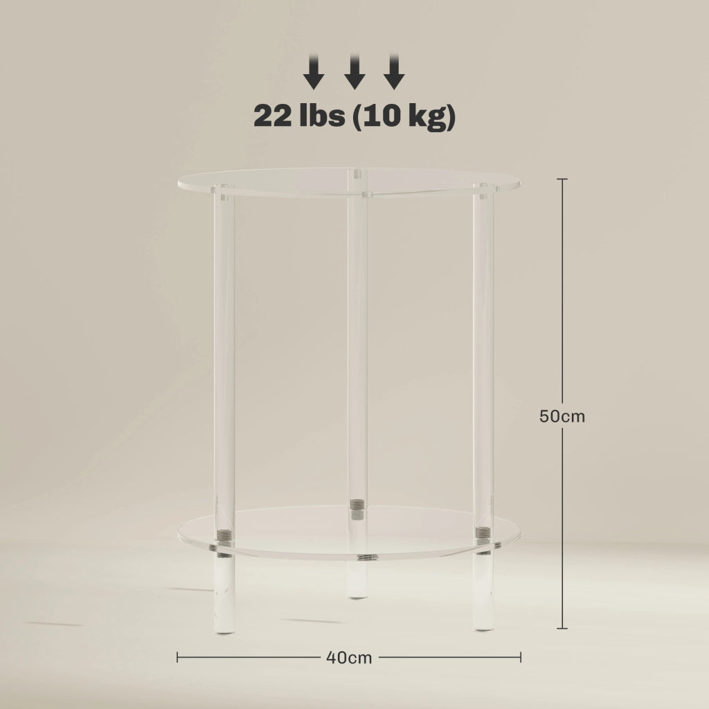 Tavolino Basso Rotondo a 2 Livelli in Acrilico ¨C Zephmum ¨C Trasparente 40x50 cm