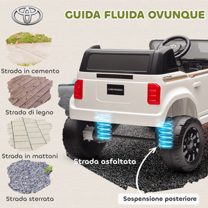 Macchina Elettrica per Bambini Toyota Land Cruiser 12V con Telecomando Età 3-6 Anni Bianco