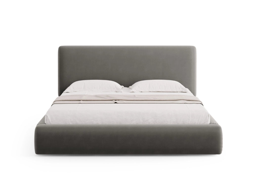 Cosmopolitan Design - Letto a cassettone con testiera "Colonel" 140x200cm in velluto grigio chiaro 
