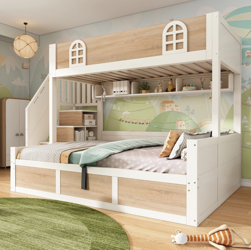 Letto a castello con scala contenitore e spazio salvaspazio
