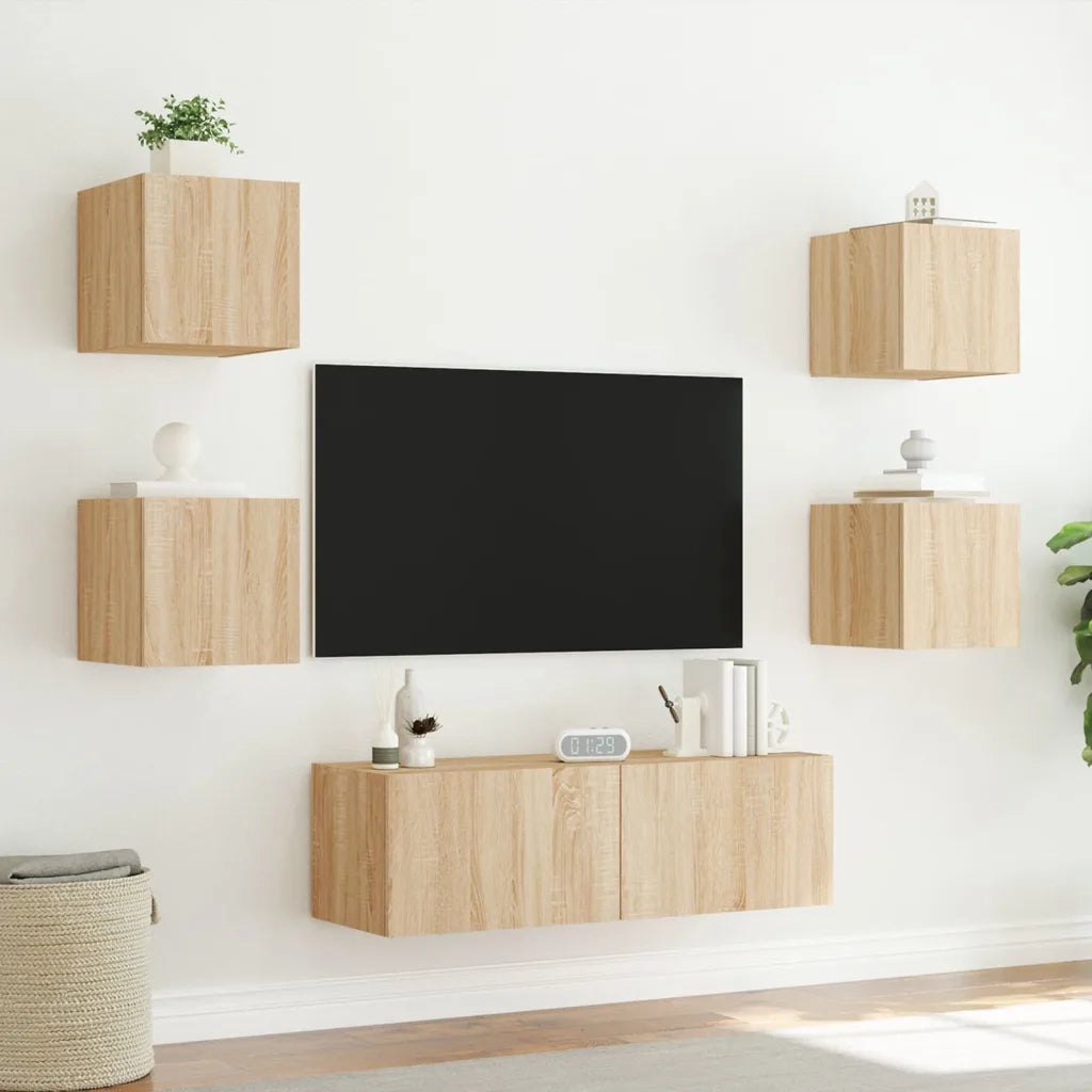 Mobili TV a Muro 5pz con Luci LED Rovere Sonoma 3216862