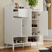 Credenza moderna bianca 90x35x99 cm con ripiani regolabili e gambe in legno massello