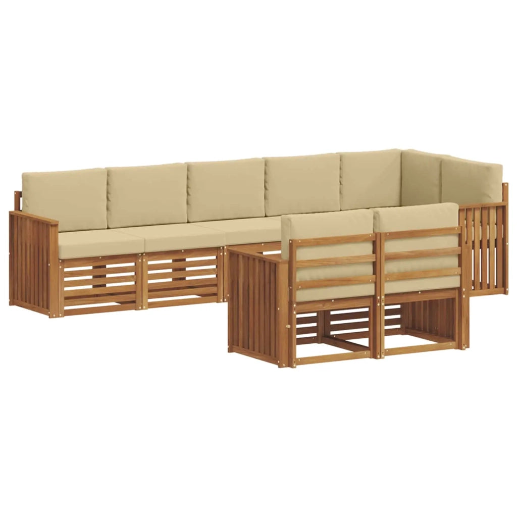 Set divani 8 pcs Naturale e Beige Legno di Acacia Massello 3375008