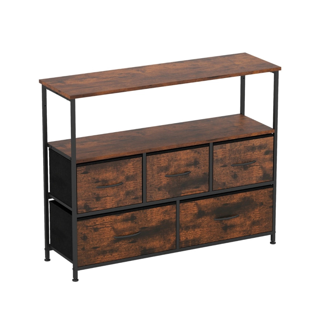 Com¨° per camera da letto con 5 cassetti cassettone in legno, Com¨° unit¨¤ organizzatore per conservazione Marrone