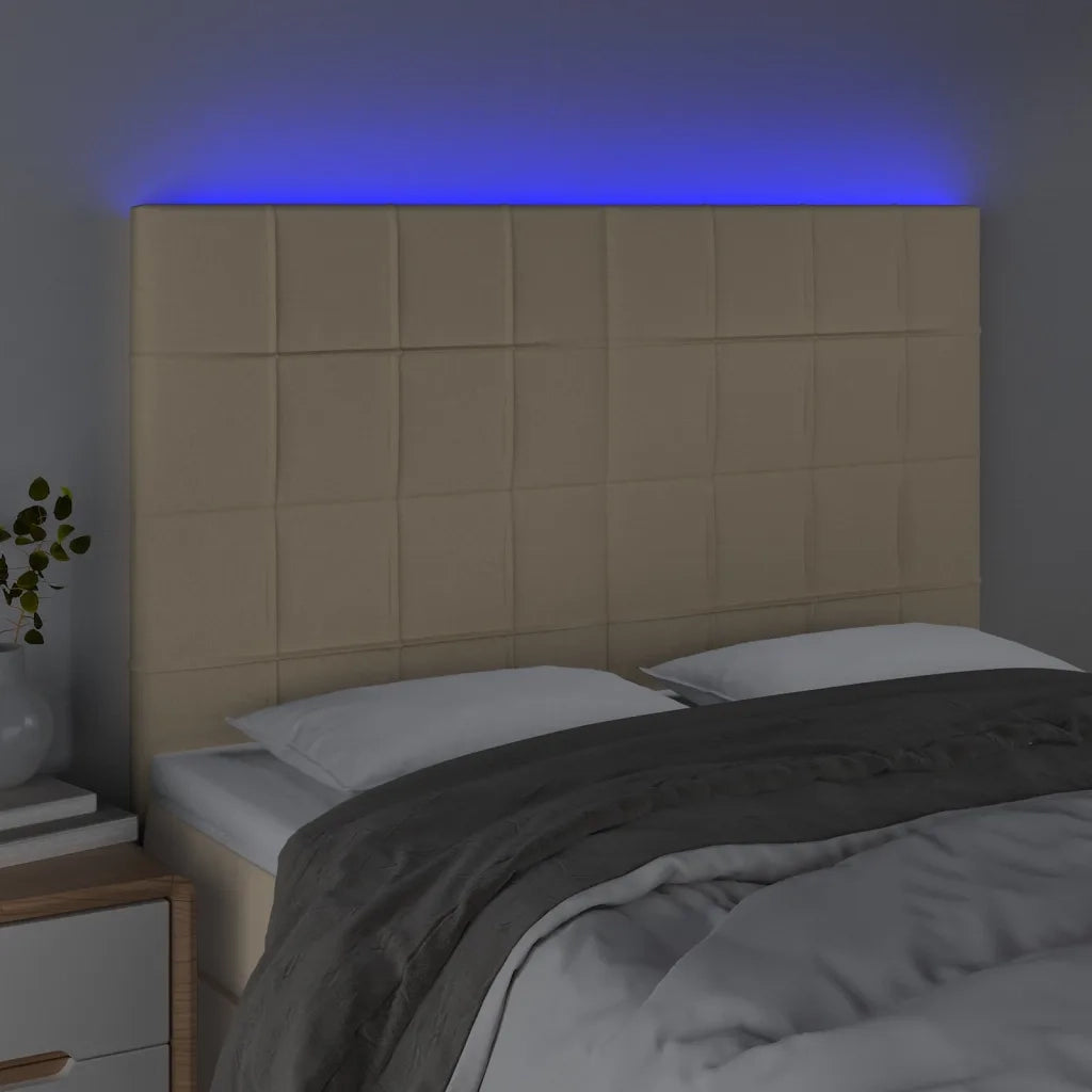 Testiera a LED Crema 144x5x118/128 cm in Tessuto 3122427