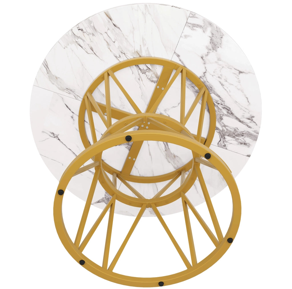 Set tavolo e 4 sedie rotondo 100 cm MDF effetto marmo grigio e oro