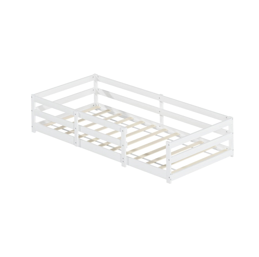 Letto Montessori per bambini in legno di pino 90x200 cm con barriera bianca