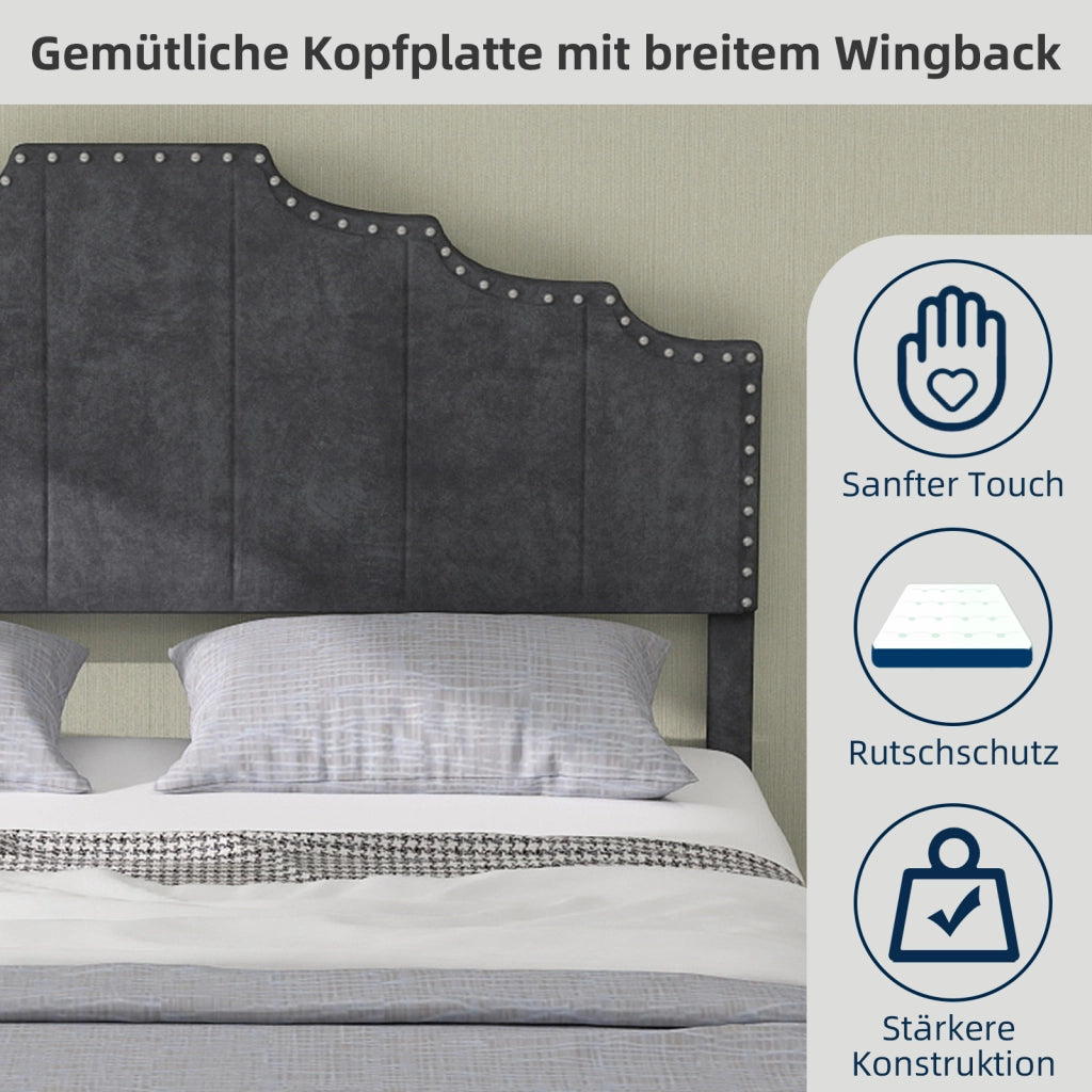 Letto Contenitore Imbottito ¨C MINIMAL ¨C Grigio 160x200 con Testiera, Idraulico