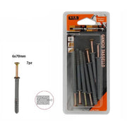 Trade Shop - Set 7 Pezzi Tasselli Fisher Viti Vite Chiodi Gancio Tassello Misura 6x70mm 69050 -