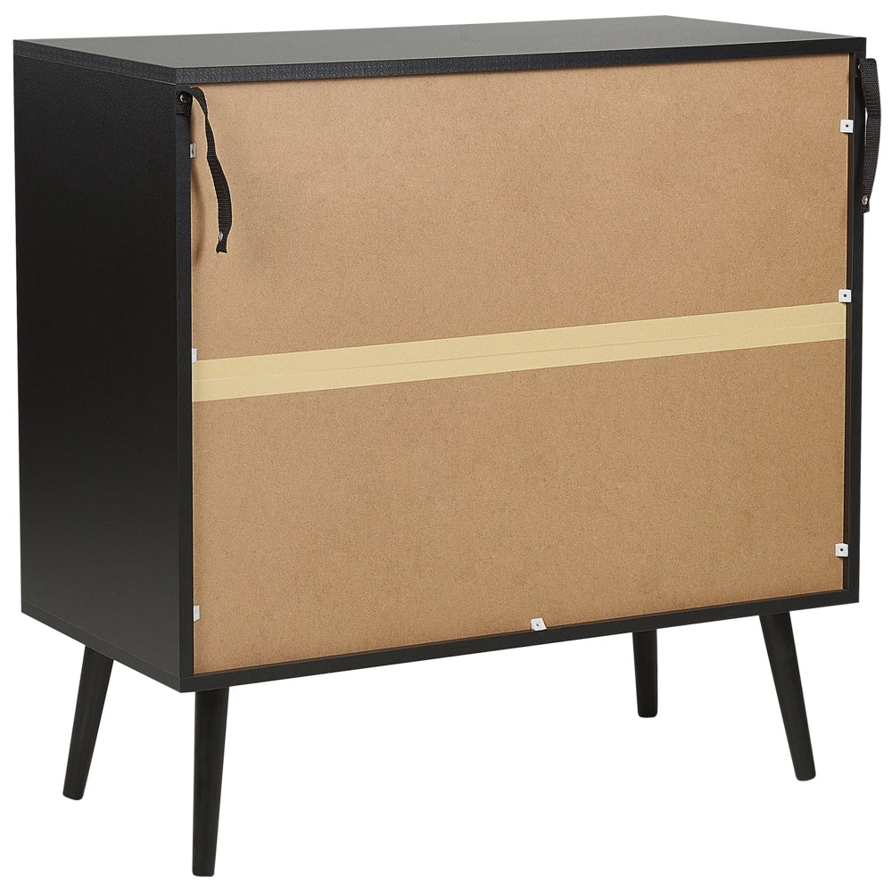Cassettiera in rattan a 3 cassetti in legno di manifattura nero con cassetti frontali in rattan Credenza frontale in legno di gomma nero Gambe in stile Boho Soggiorno